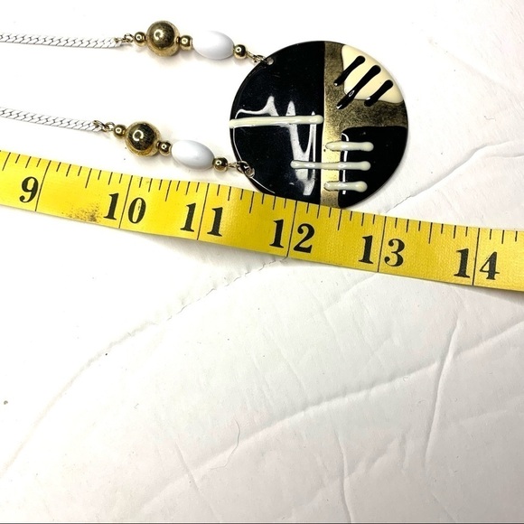 Vintage Gold, Black, & White Chunky Circle Pendant Necklace - Picture 2 of 5